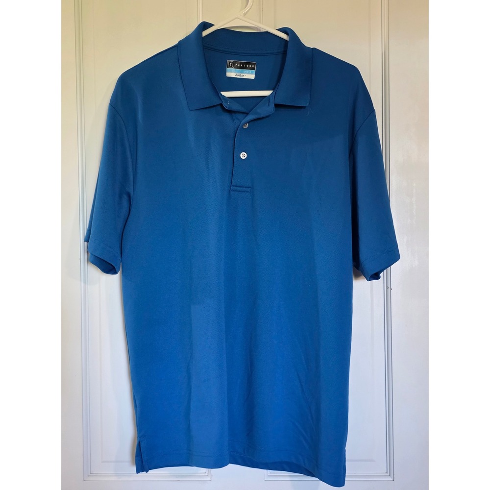 PGA Tour Airflux Mens Large Blue Mesh Short Sleeve Golf Polo Shirt